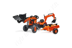 Kubota markoló homlokrakodóval és pótkocsival