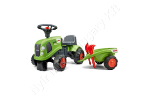 Claas ráülős traktor pótkocsival babáknak, lapáttal és gereblyével