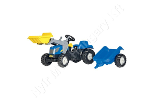 Pedálos traktor homlokrakodóval és pótkocsival, New Holland