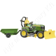 John Deere fűnyíró traktor, pótkocsival és kertésszel