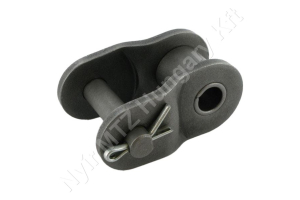 Összekötő láncszem 10B-1 egysoros (simplex) 5/8″ (15,875 mm) osztás 3/8″ (9,65 mm) belső szélesség Ø10,16 mm görgő Ø5,08 mm csapszeg DIN 8187