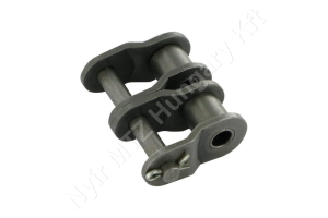 Összekötő láncszem 20B-2 kétsoros (duplex) 1-1/4″ (31,75 mm) osztás 3/4″ (19,56 mm) belső szélesség Ø19,05 mm görgő Ø10,19 mm csapszeg DIN 8187 Acél