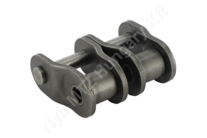 Összekötő láncszem ASA 100-2 (20A-2) kétsoros (duplex) 1-1/4″ (31,75 mm) osztás 18,9 mm belső szélesség Ø19,05 mm görgő Ø9,53 mm csapszeg DIN 8188