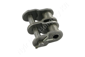 Összekötő láncszem 06B-2 kétsoros (duplex) 3/8″ (9,525 mm) osztás 7/32″ (5,72 mm) belső szélesség Ø6,35 mm görgő Ø3,28 mm csapszeg DIN 8187