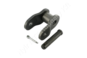 Összekötő láncszem ASA 100HE-1 egysoros (simplex) 1-1/4″ (31,75 mm) osztás 18,9 mm belső szélesség Ø19,05 mm görgő Ø9,53 mm csapszeg DIN 8188