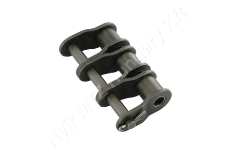 Összekötő láncszem hajlított 06B-3 háromsoros (triplex) 3/8″ (9,525 mm) osztás 7/32″ (5,72 mm) belső szélesség Ø6,35 mm görgő Ø3,28 mm csapszeg DIN 8187_150270