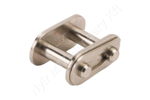 Összekötő láncszem 06B-1 egysoros (simplex) 3/8″ (9,525 mm) osztás 7/32″ (5,72 mm) belső szélesség Ø6,35 mm görgő Ø3,27 mm csapszeg DIN 8187 nikkelezett