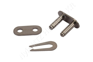 Összekötő láncszem 06B-1 egysoros (simplex) 3/8″ (9,525 mm) osztás 7/32″ (5,72 mm) belső szélesség Ø6,35 mm görgő Ø3,28 mm csapszeg DIN 8187 rozsdamentes acél