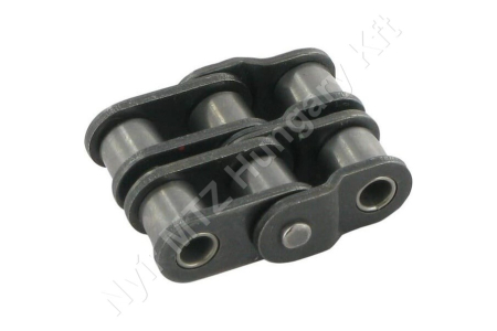 Összekötő láncszem 06B-2 kétsoros (duplex) 3/8″ (9,525 mm) osztás 7/32″ (5,72 mm) belső szélesség Ø6,35 mm görgő Ø3,28 mm csapszeg DIN 8187_150390