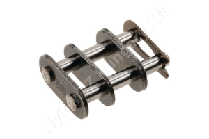 Összekötő láncszem 06B-2 kétsoros (duplex) 3/8″ (9,525 mm) osztás 7/32″ (5,72 mm) belső szélesség Ø6,35 mm görgő Ø3,28 mm csapszeg DIN 8187