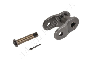 Összekötő láncszem ASA 100-1 egysoros (simplex) 1-1/4″ (31,75 mm) osztás 19,05 mm belső szélesség Ø19,05 mm görgő Ø9,54 mm csapszeg DIN 8188