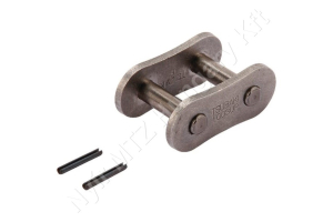 Összekötő láncszem ASA 100-1 egysoros (simplex) 1-1/4″ (31,75 mm) osztás 19,05 mm belső szélesség Ø19,05 mm görgő Ø9,54 mm csapszeg DIN 8188