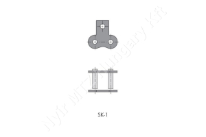 Összekötő láncszem 10B-1 egysoros (simplex) 5/8″ (15,875 mm) osztás 3/8″ (9,65 mm) belső szélesség Ø10,16 mm görgő Ø5,08 mm csapszeg DIN 8187