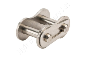 Összekötő láncszem 10B-1 egysoros (simplex) 5/8″ (15,875 mm) osztás 3/8″ (9,65 mm) belső szélesség Ø10,16 mm görgő Ø5,08 mm csapszeg DIN 8187 rozsdamentes acél