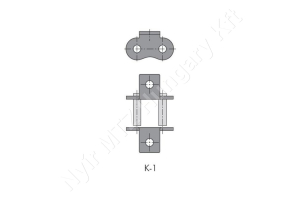 Összekötő láncszem 12B-1 egysoros (simplex) 3/4″ (19,05 mm) osztás 7/16″ (11,68 mm) belső szélesség Ø12,07 mm görgő Ø5,72 mm csapszeg DIN 8187