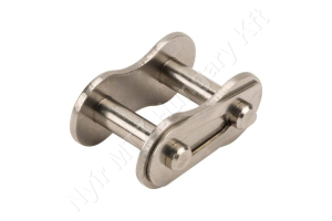 Összekötő láncszem 12B-1 egysoros (simplex) 3/4″ (19,05 mm) osztás 7/16″ (11,68 mm) belső szélesség Ø12,07 mm görgő Ø5,72 mm csapszeg DIN 8187 rozsdamentes acél
