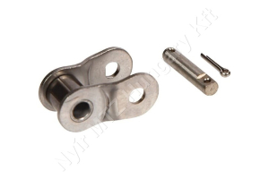 Összekötő láncszem 12B-1 egysoros (simplex) 3/4″ (19,05 mm) osztás 7/16″ (11,68 mm) belső szélesség Ø12,07 mm görgő Ø5,72 mm csapszeg DIN 8187 rozsdamentes acél