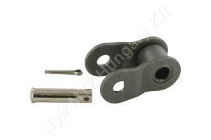 Összekötő láncszem 12B-1 egysoros (simplex) 3/4″ (19,05 mm) osztás 7/16″ (11,68 mm) belső szélesség Ø12,07 mm görgő Ø5,72 mm csapszeg DIN 8187