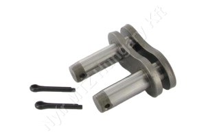 Összekötő láncszem 24B-1 egysoros (simplex) 1-1/2″ (38,1 mm) osztás 1″ (25,4 mm) belső szélesség Ø25,4 mm görgő Ø14,63 mm csapszeg DIN 8187