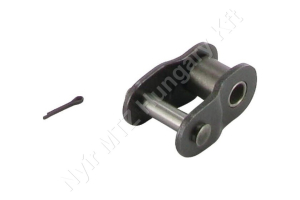 Összekötő láncszem ASA 40-1 egysoros (simplex) 1/2″ (12,7 mm) osztás 7,92 mm belső szélesség Ø7,92 mm görgő Ø3,96 mm csapszeg DIN 8188