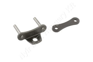 Külső láncszem menesztővel egysoros (simplex) 41,4 mm osztás 22,23 mm belső szélesség Ø17,78 mm görgő Ø5,72 mm csapszeg DIN 8189
