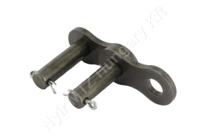 Összekötő láncszem egysoros (simplex) 1-1/2″ (38,1 mm) osztás 1″ (25,4 mm) belső szélesség Ø25,4 mm görgő Ø14,63 mm csapszeg DIN 8187
