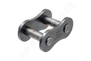 Összekötő láncszem egysoros (simplex) 1-1/4″ (31,75 mm) osztás 3/4″ (19,56 mm) belső szélesség Ø19,05 mm görgő Ø10,19 mm csapszeg DIN 8187