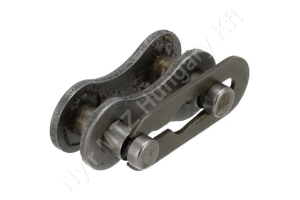 Összekötő láncszem egysoros (simplex) 1/2″ (12,7 mm) osztás 1/8″ (3,3 mm) belső szélesség Ø7,75 mm görgő Ø3,66 mm csapszeg DIN 8187