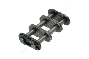 Összekötő láncszem egyenes 06B-3 háromsoros (triplex) 3/8″ (9,525 mm) osztás 7/32″ (5,72 mm) belső szélesség Ø6,35 mm görgő Ø3,28 mm csapszeg DIN 8187