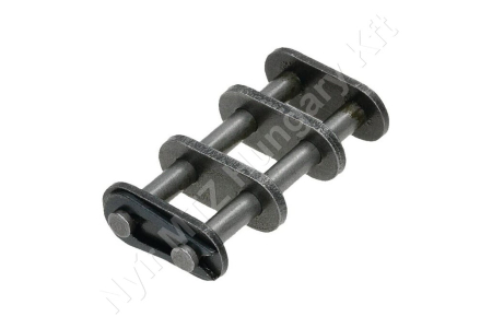 Összekötő láncszem egyenes 06B-3 háromsoros (triplex) 3/8″ (9,525 mm) osztás 7/32″ (5,72 mm) belső szélesség Ø6,35 mm görgő Ø3,28 mm csapszeg DIN 8187_150733